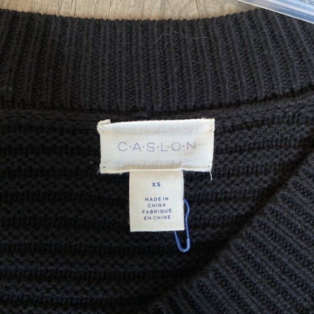 Caslon NWOT Black Mixed Cable-Knit Oversized V-Neck Sweater Size XS Oversized - Picture 4 of 12